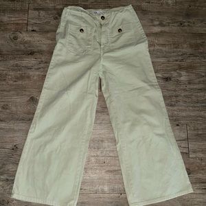 Denim Green Zara High-Waisted Cropped Wide-Leg Jeans